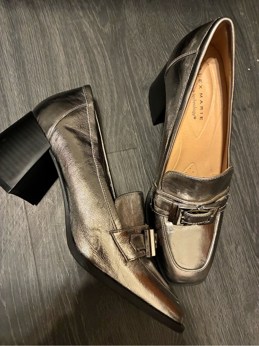 New comfy and chic Metallic Pewter Block Heel Loafer